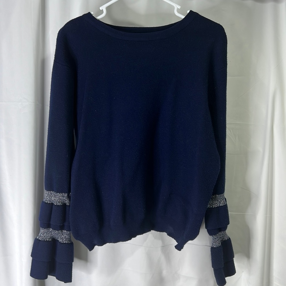 Dark blue sweater with sliver on sleeves